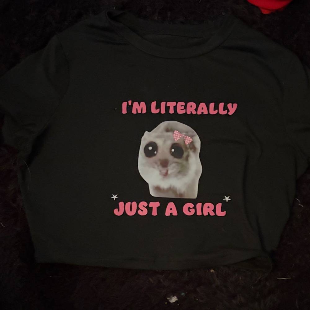 SHEIN Black Crop Top with Pink Text and Cute Graphic